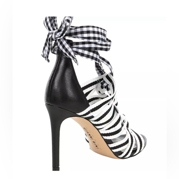 Gianni Bini Black Abrianna Gingham Lace Up Sandals 3.93” heels Size 8 NEW - Picture 2 of 9
